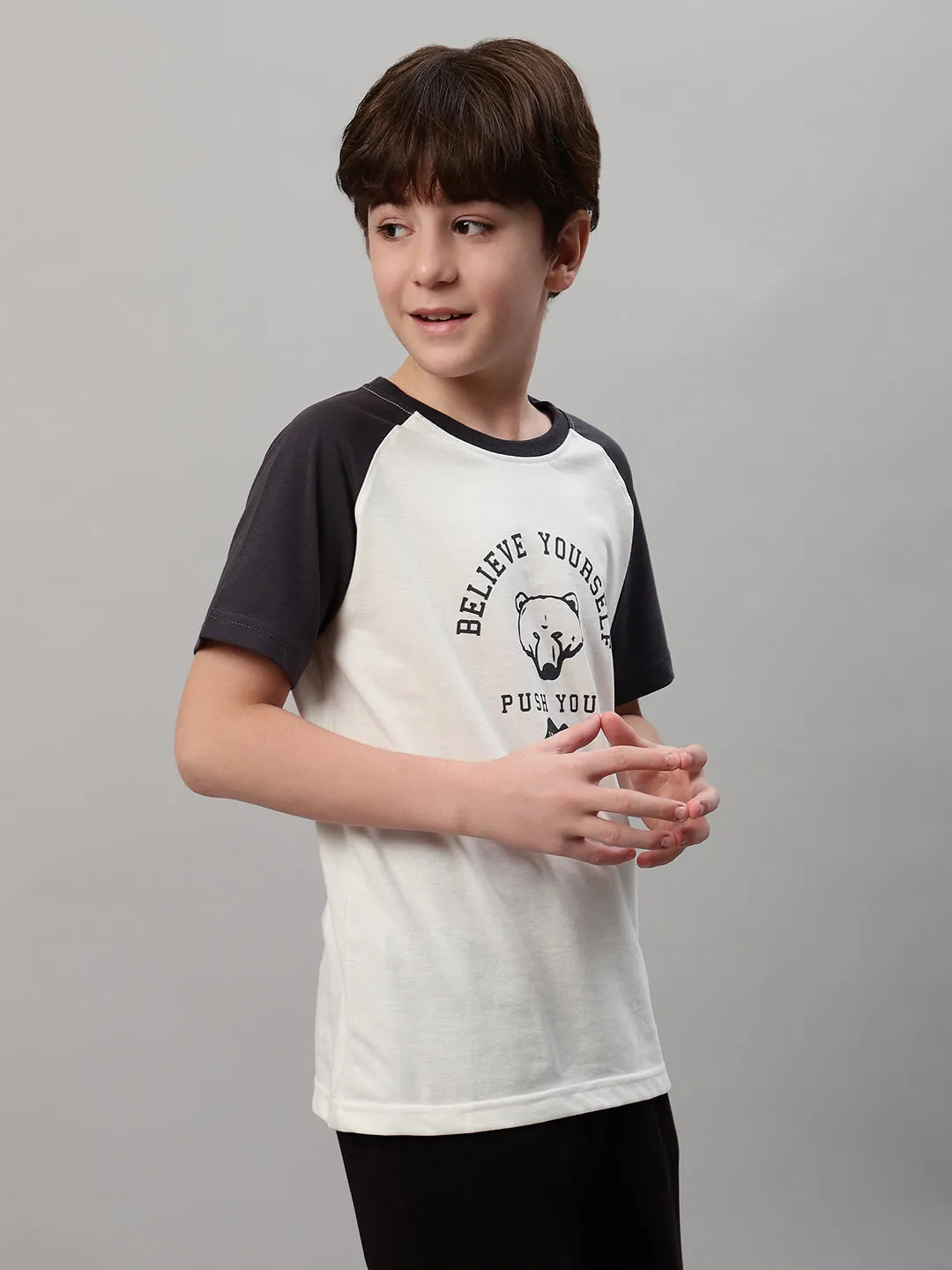 Boy's White Typographic Print T-Shirt