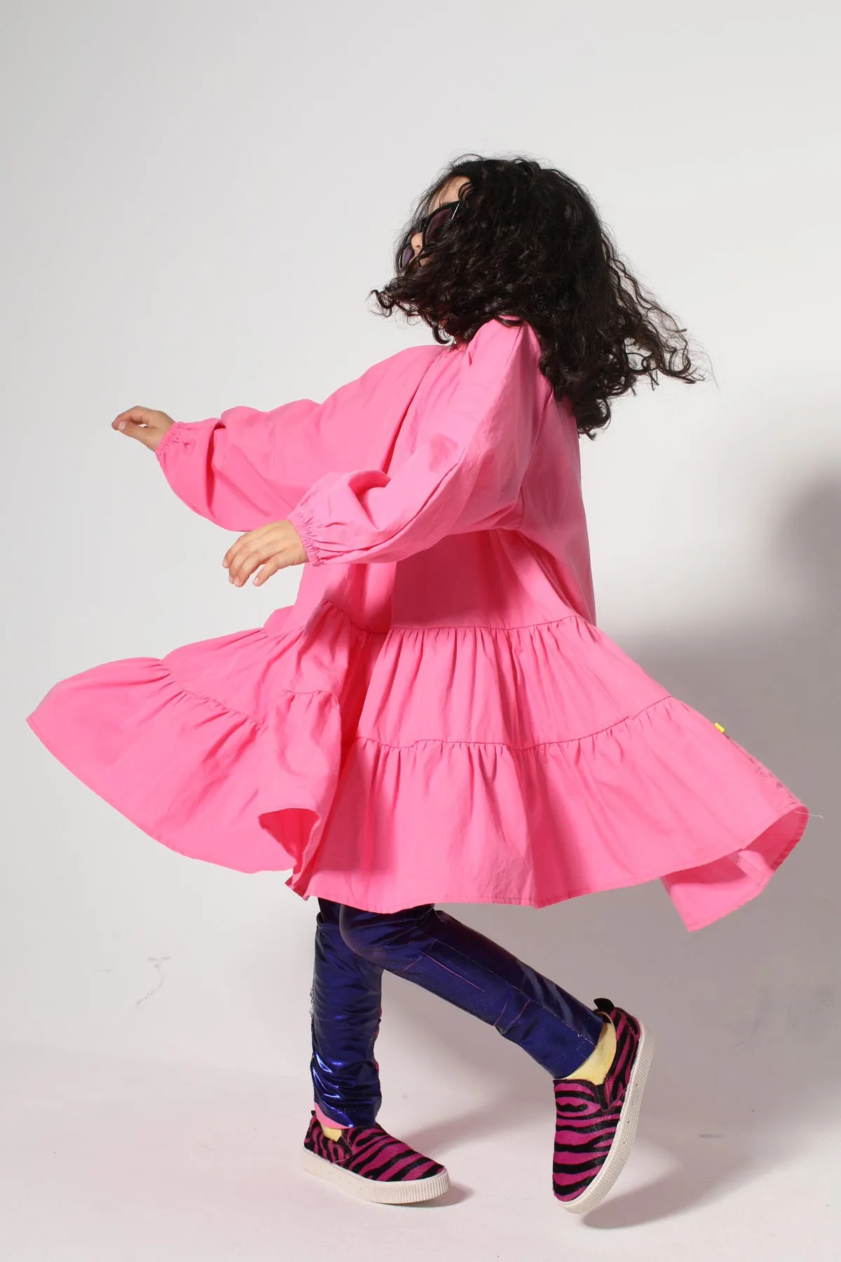 BRIGHT PINK LOOSE GATHERED DRESS