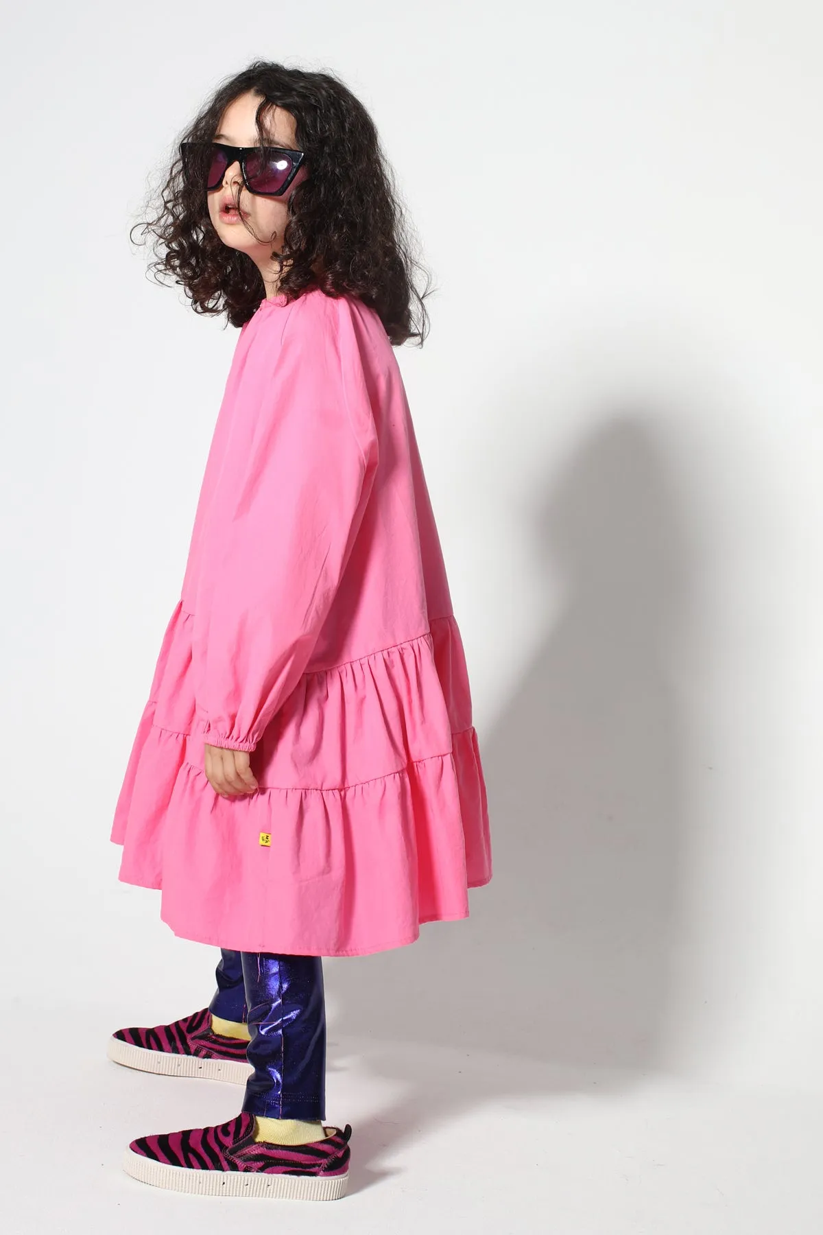 BRIGHT PINK LOOSE GATHERED DRESS