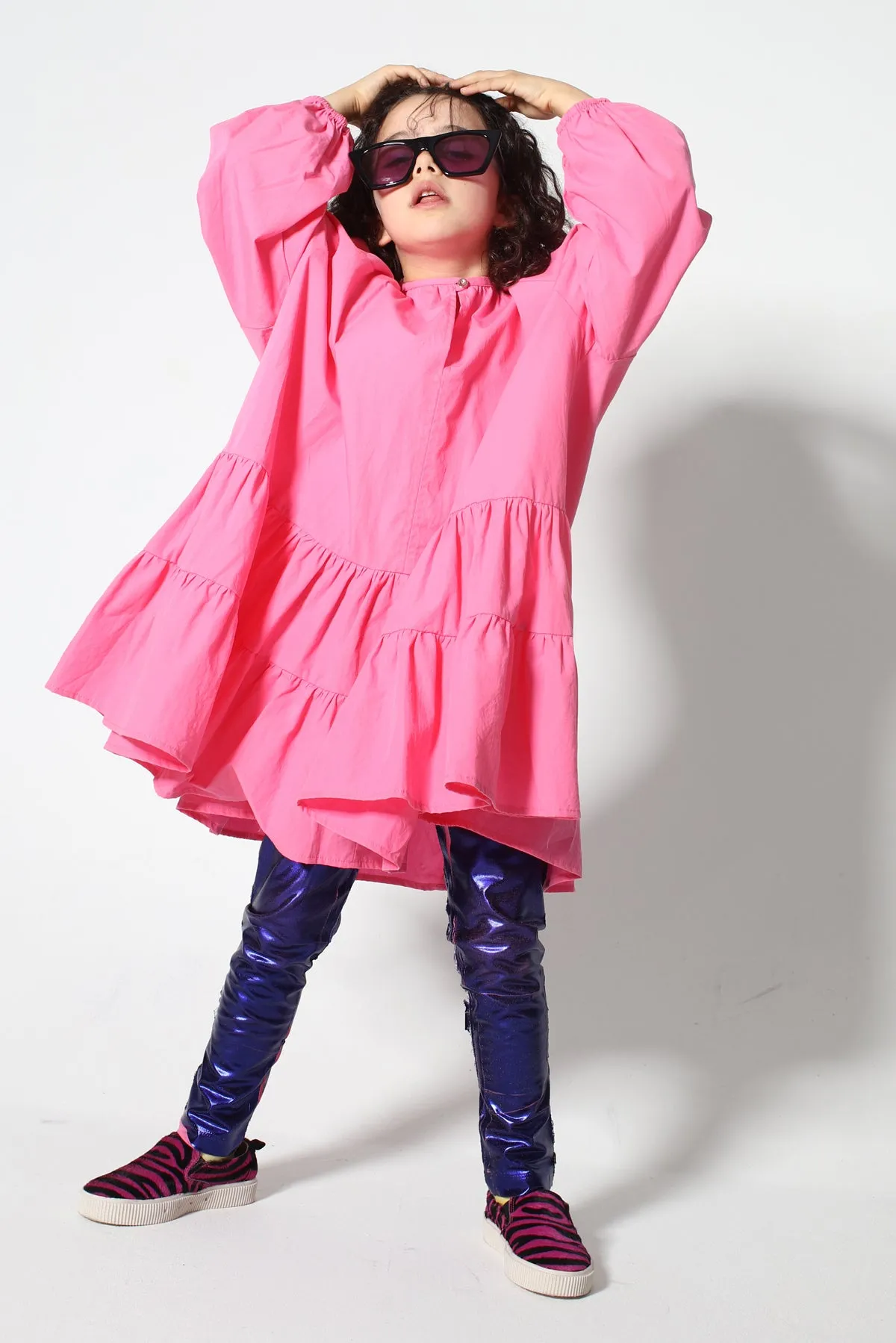 BRIGHT PINK LOOSE GATHERED DRESS