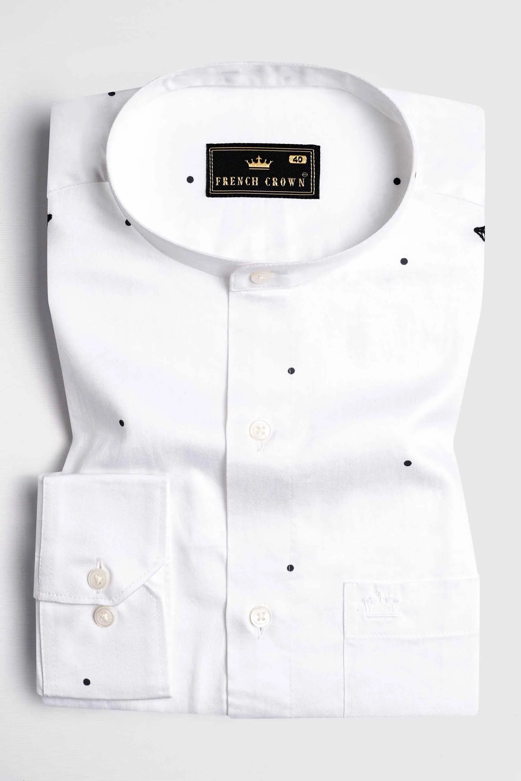 Bright White and Black Arrow Embroidered Super Soft Premium Cotton Designer Shirt