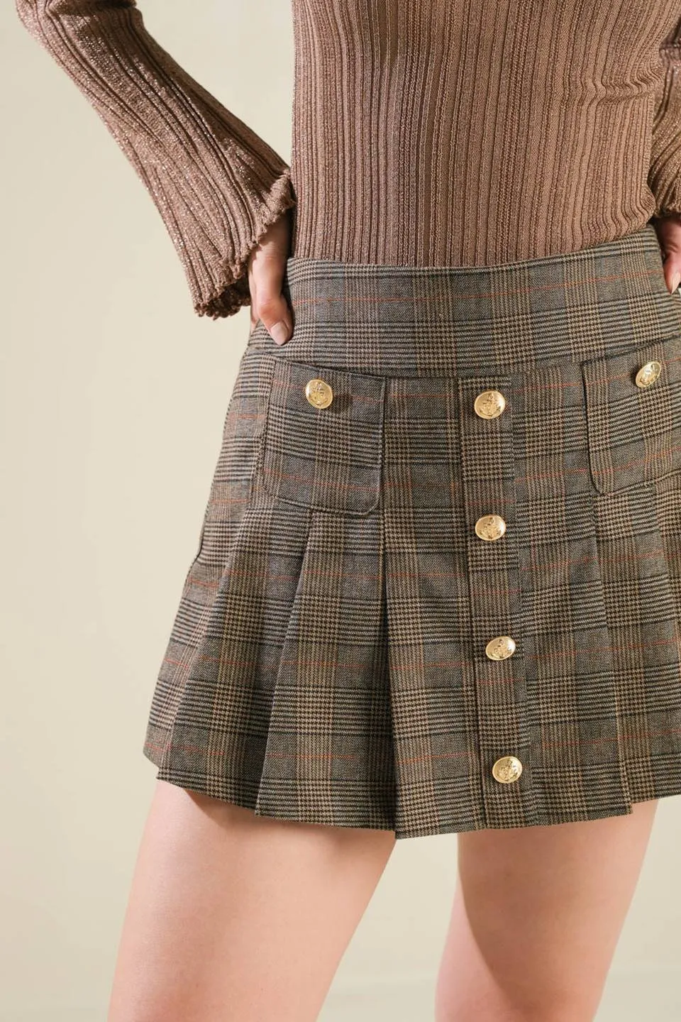 BRUNCH AT NOON WOVEN PLAID SKORT