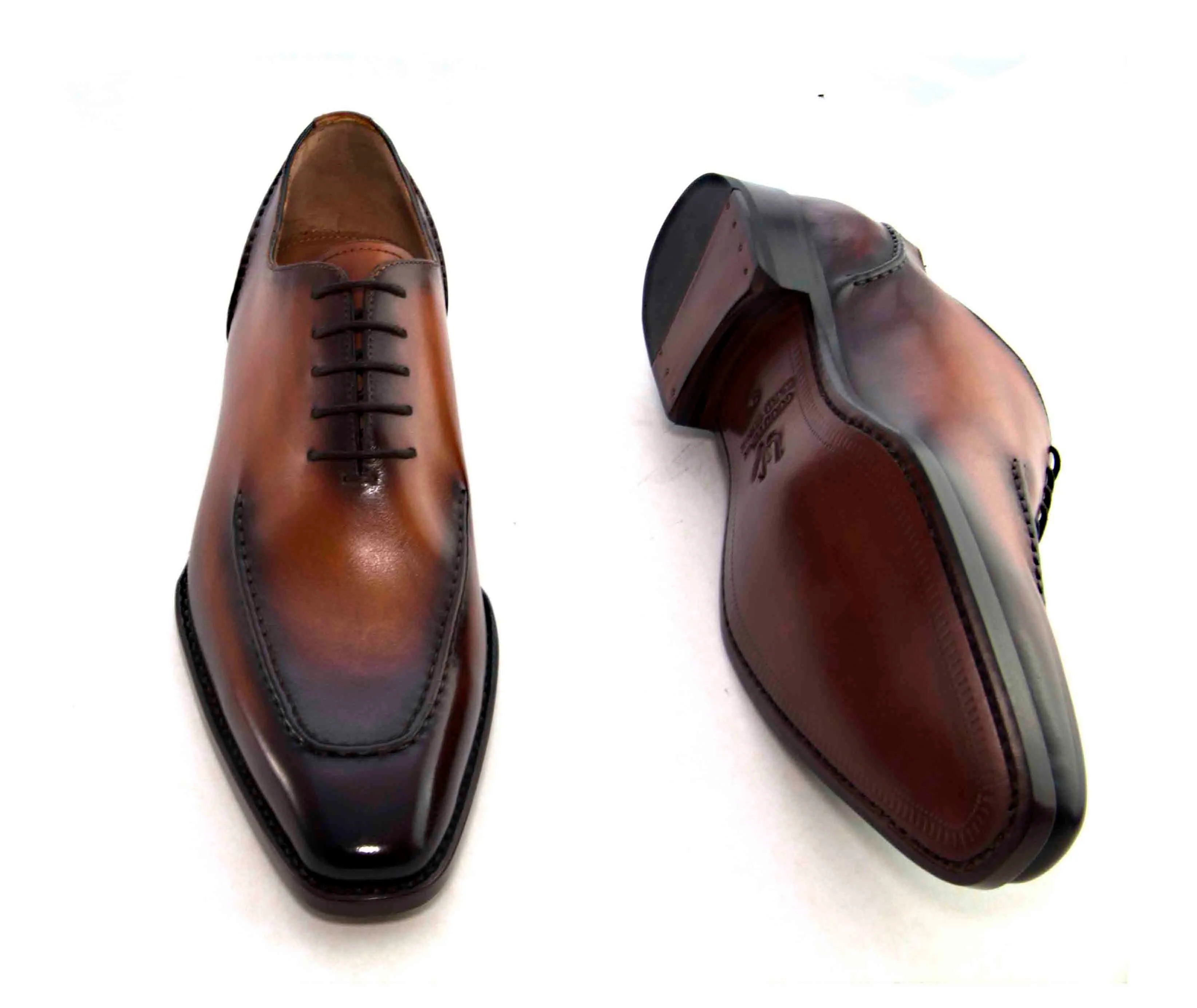 Caramel Burnished Calfskin Arthur Lace-Up Oxford Shoes