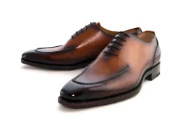 Caramel Burnished Calfskin Arthur Lace-Up Oxford Shoes