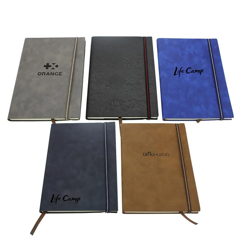 Business Paperback Notebook With  Pu Leather Cover And Elastic Band Closure