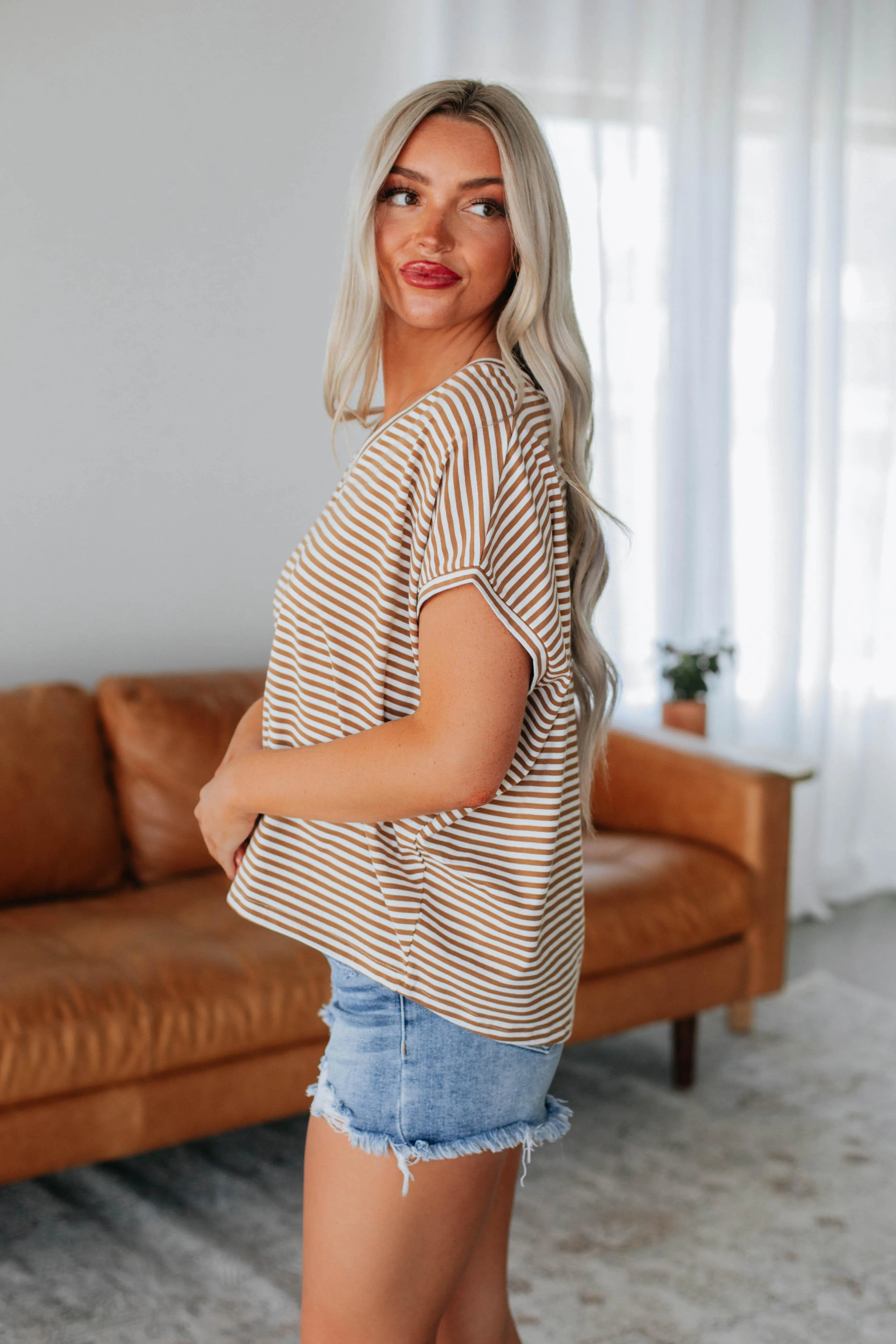 Calvin Striped Top - Toffee