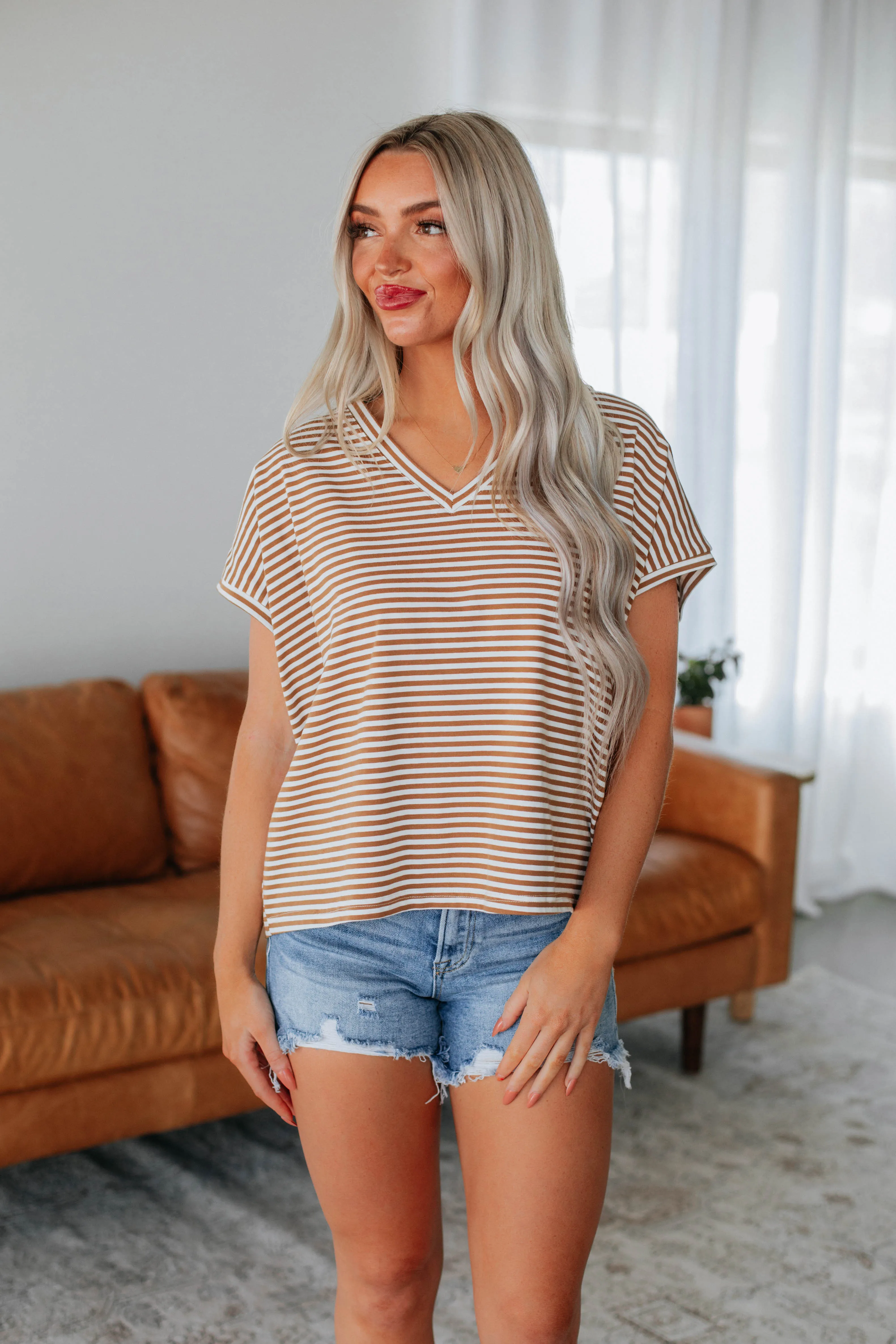 Calvin Striped Top - Toffee