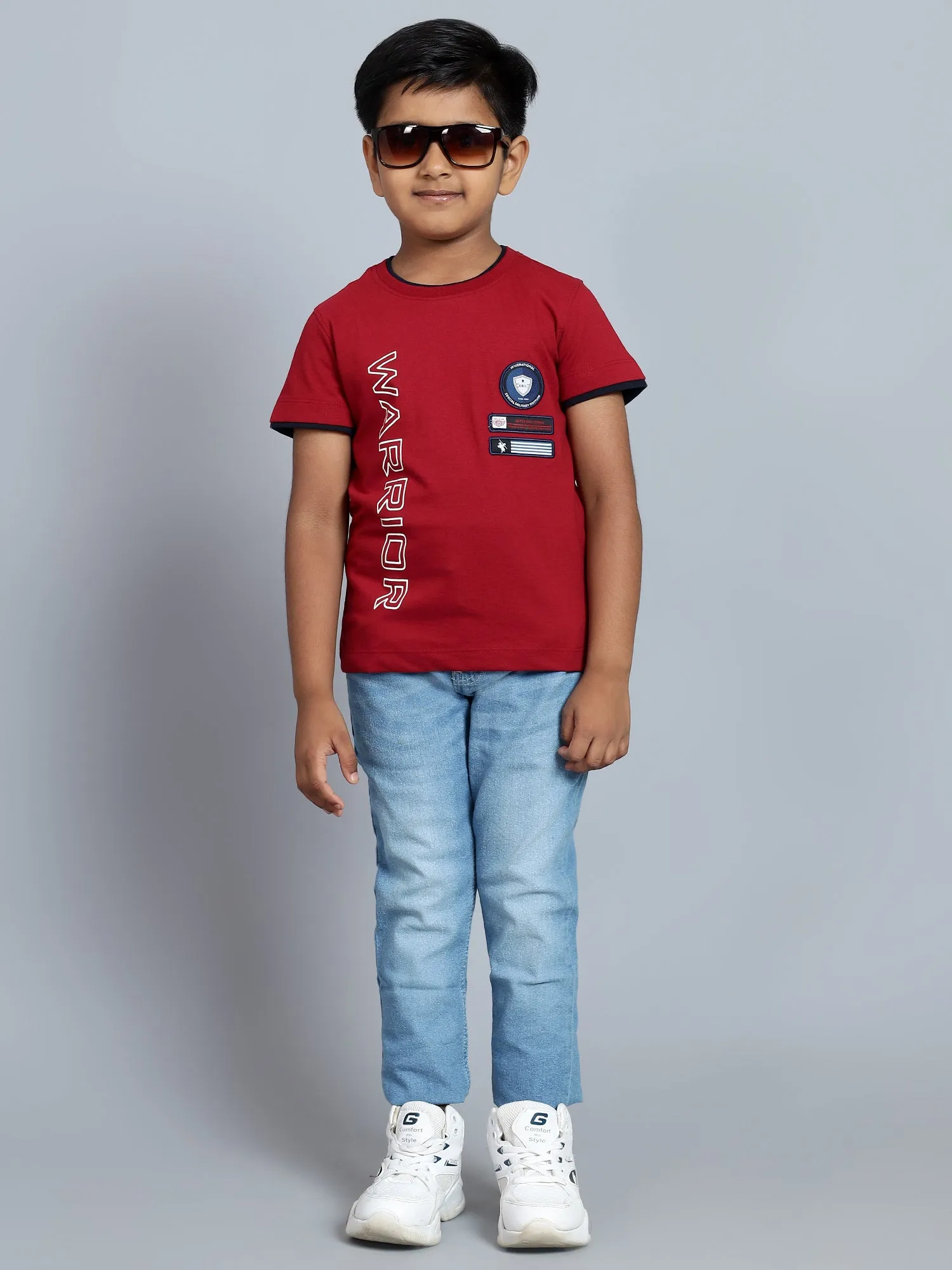 Cantabil Boy's Red Printed Round Neck T-shirt