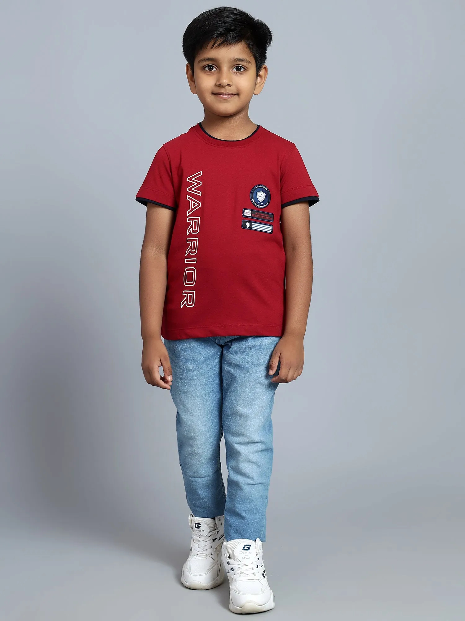 Cantabil Boy's Red Printed Round Neck T-shirt