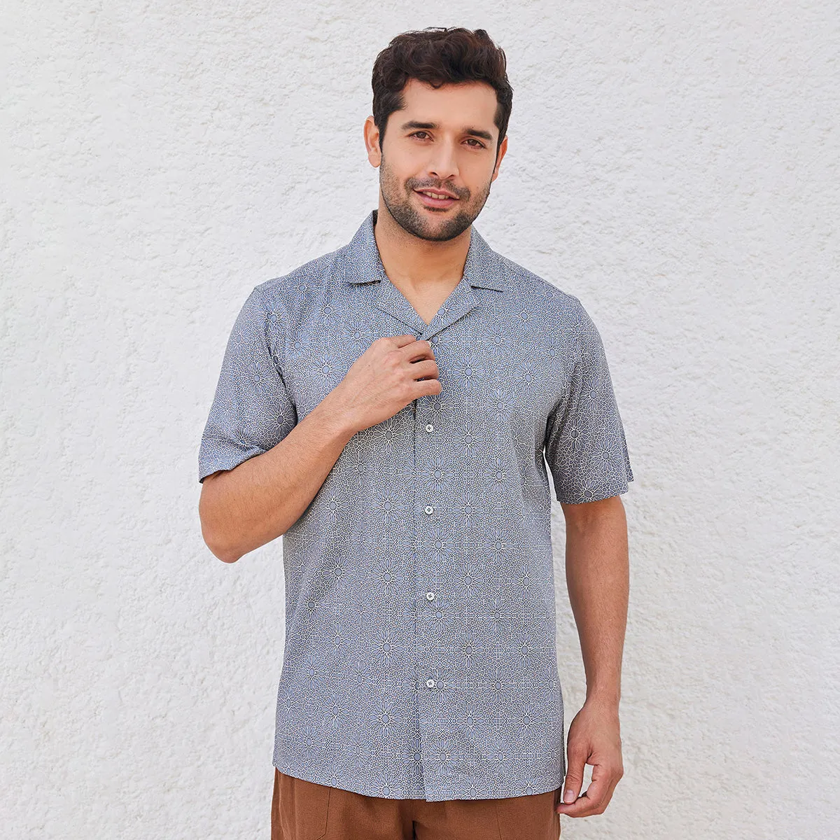 Casual Shirt for Men | Organic Cotton Tencel | Half Sleeves | Grey