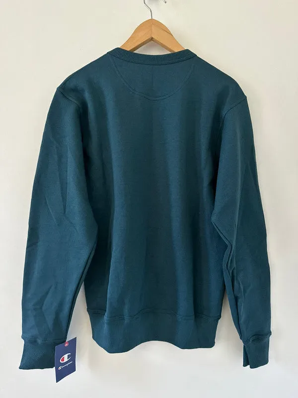 Champion Men's Powerblend Fleece Crew C Logo Metallic Teal S0888 407D55 2AG