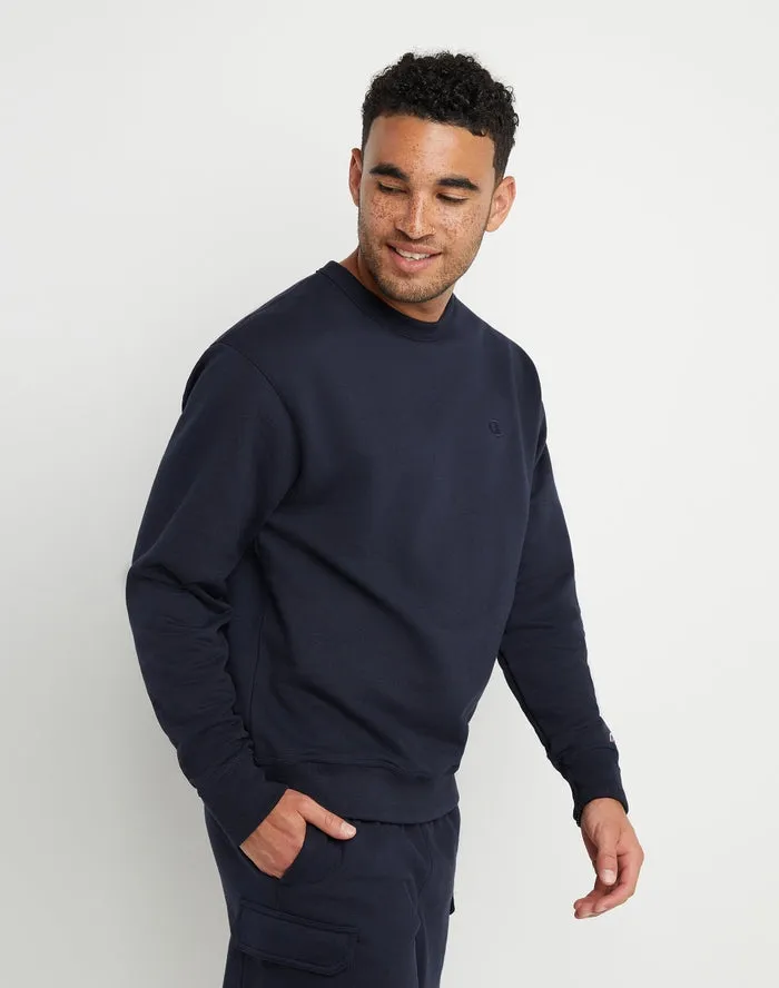 Champion Men's Powerblend Fleece Pullover Crew C Logo Navy S0888 407D55 031