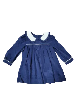 Christmas Plaid Ruffle Collar Dress Navy Plaid