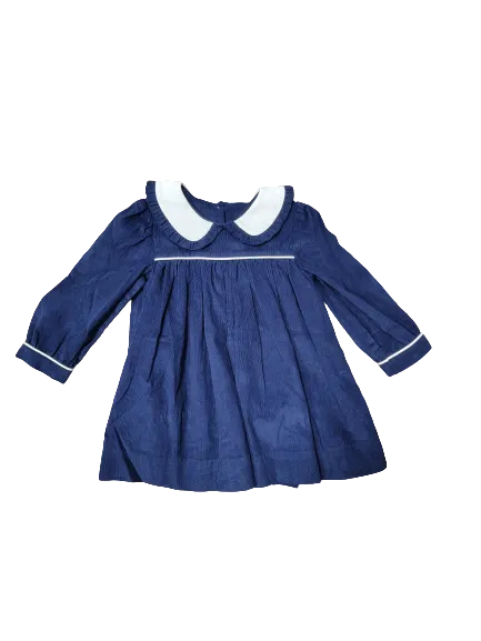 Christmas Plaid Ruffle Collar Dress Navy Plaid