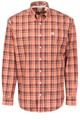 Cinch Multi Plaid Button-Front Shirt - Orange