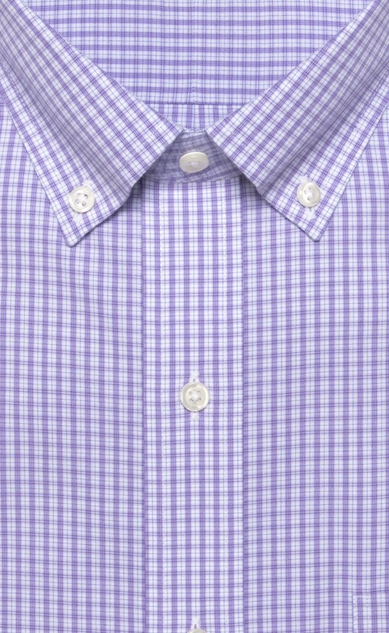 Classic Fit Purple Mini Plaid Button-Down Collar Supima® Cotton Non-Iron Broadcloth Dress Shirt (B/T)