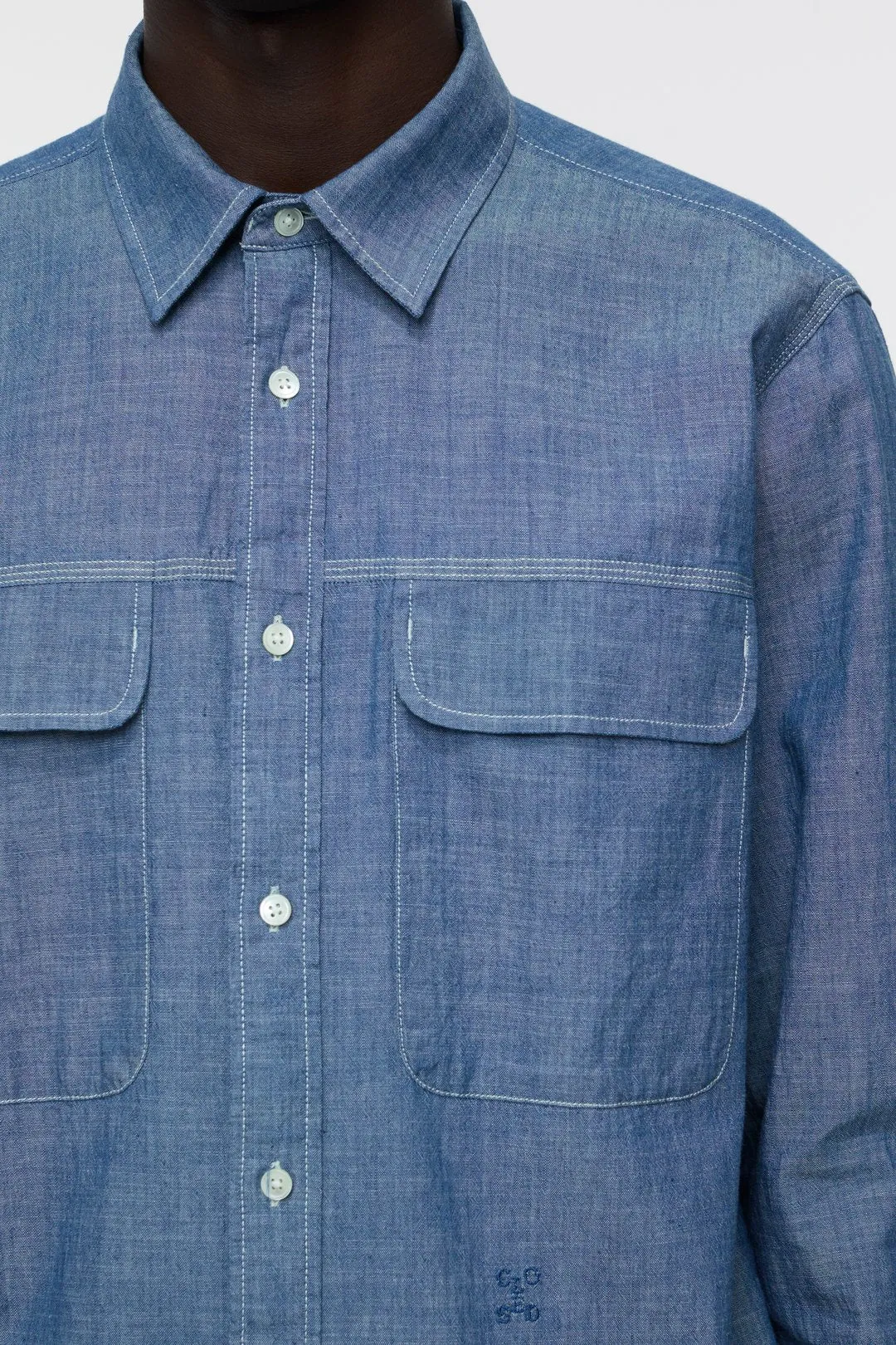 Closed Blue Chambray Military Shirt