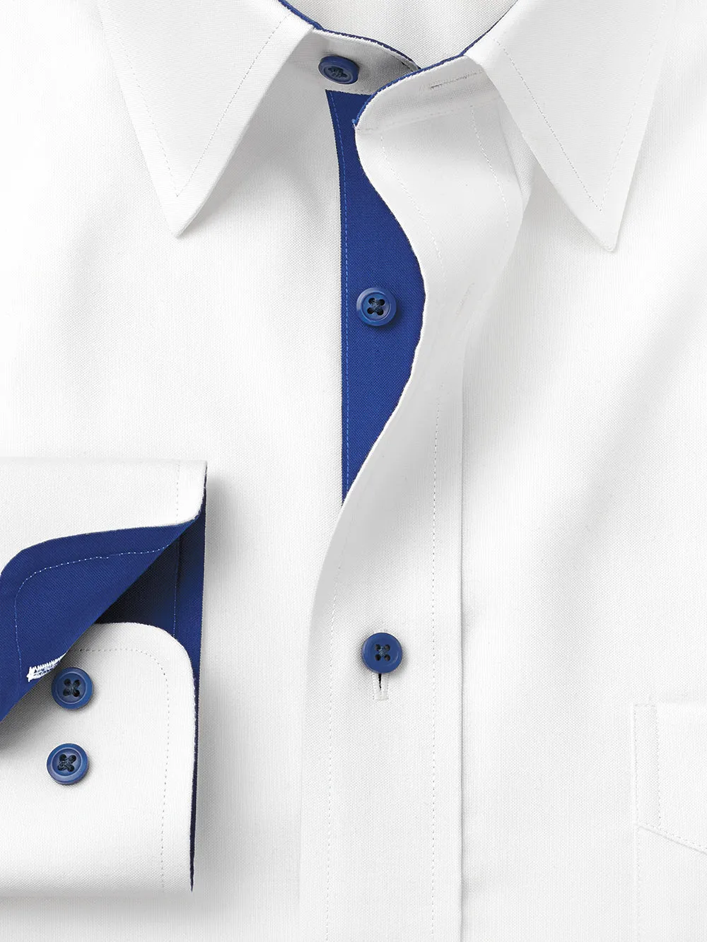 Comfort Stretch Non-iron Solid Dress Shirt With Contrast Trim