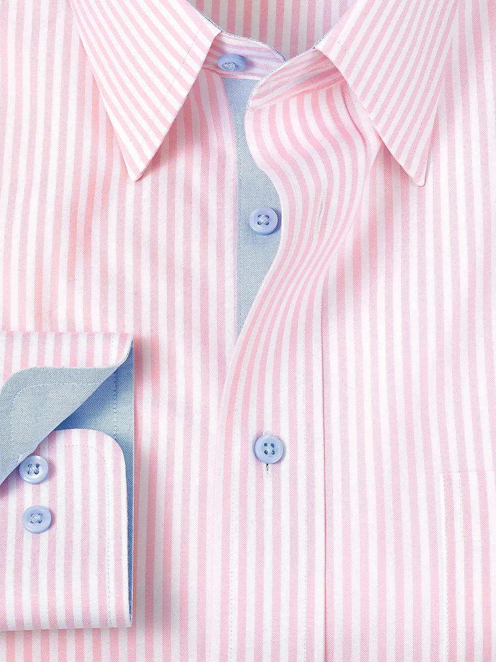 Comfort Stretch Non-Iron Stripe Dress Shirt With Contrast Trim - Pink