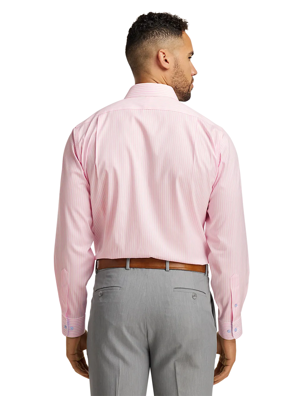 Comfort Stretch Non-Iron Stripe Dress Shirt With Contrast Trim - Pink