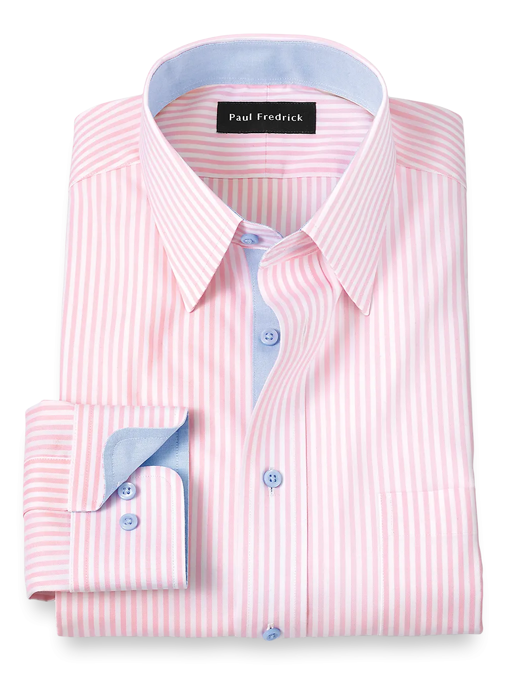 Comfort Stretch Non-Iron Stripe Dress Shirt With Contrast Trim - Pink