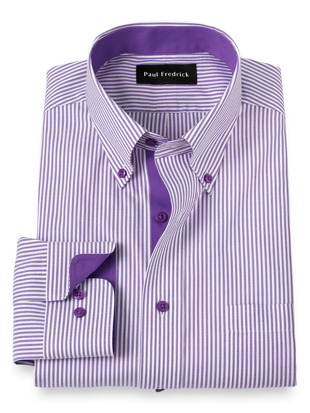 Comfort Stretch Non-iron Stripe Dress Shirt With Contrast Trim