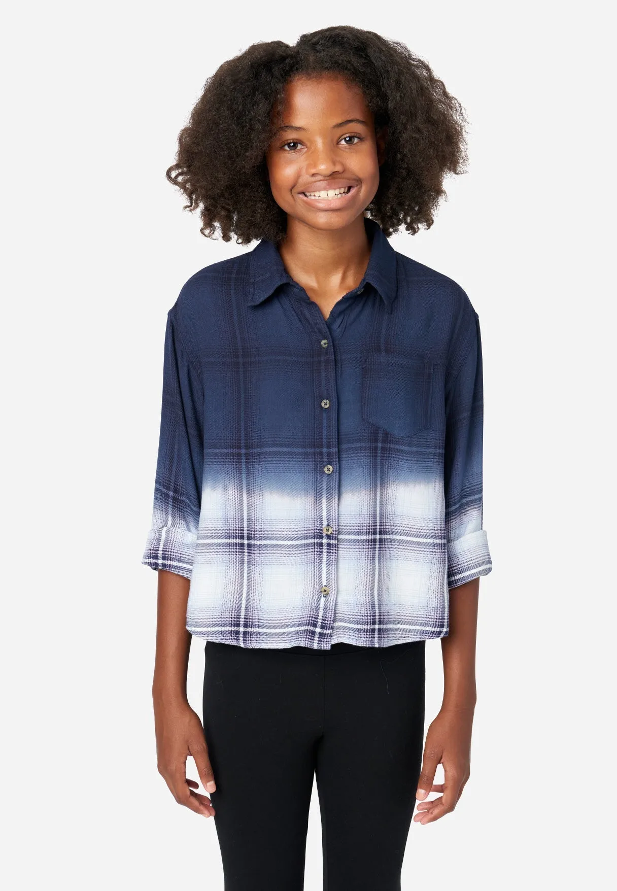 Dip Dye LS Plaid Button Up