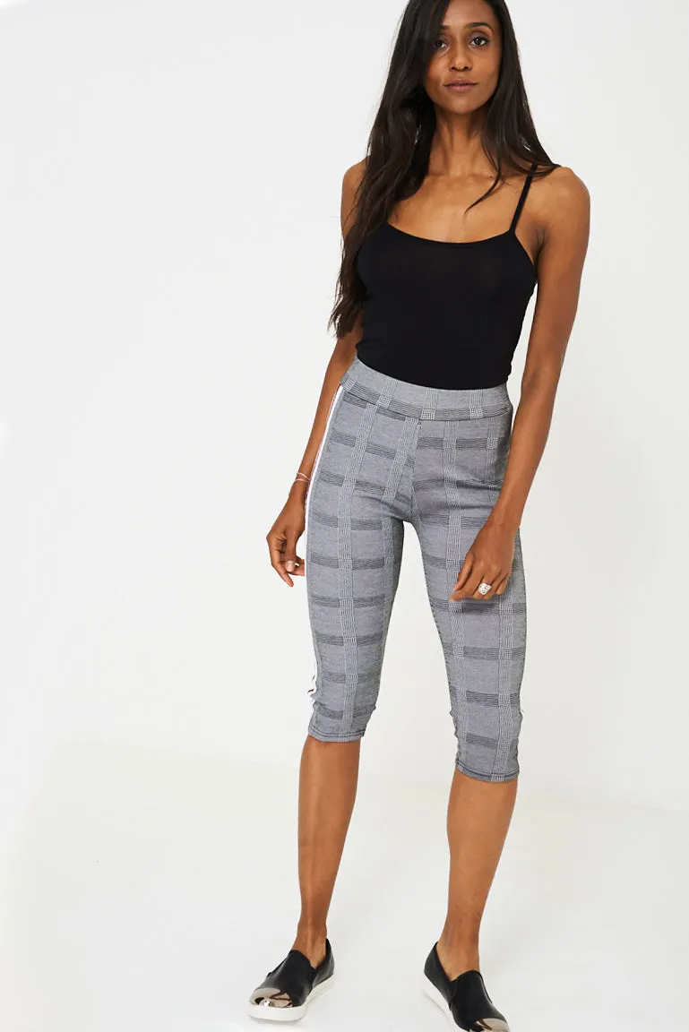 Dog Tooth Check Side Stripe Cropped Legging