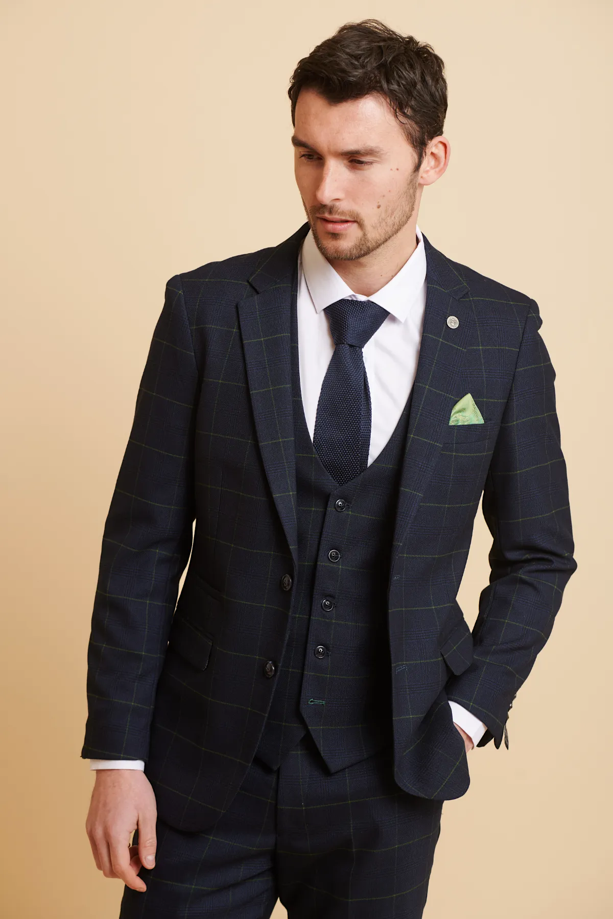 EDINSON - Navy Green Check Three Piece Suit