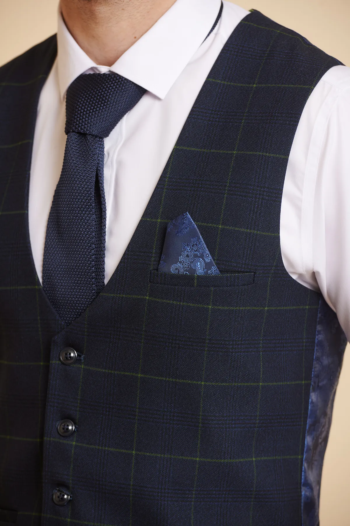 EDINSON - Navy Green Check Three Piece Suit