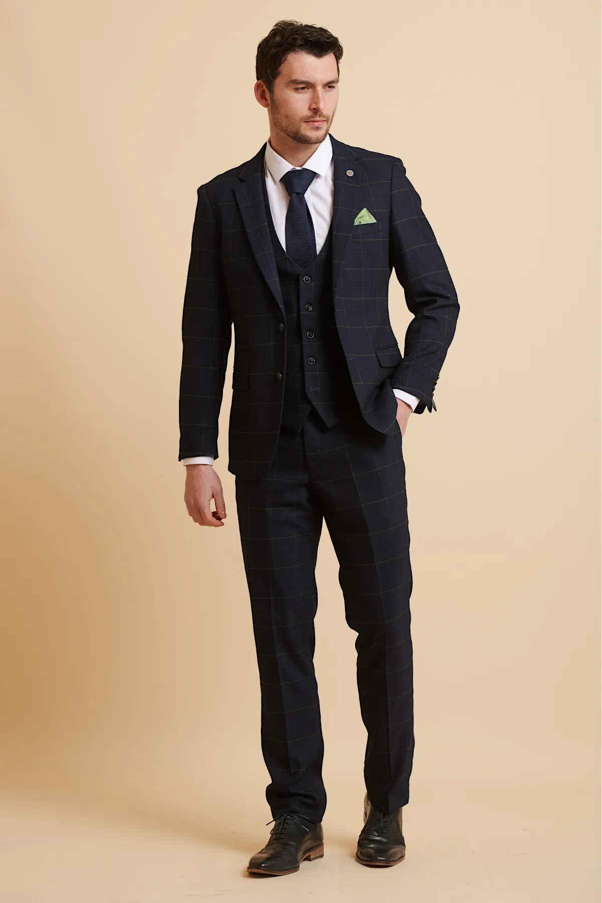 EDINSON - Navy Green Check Three Piece Suit