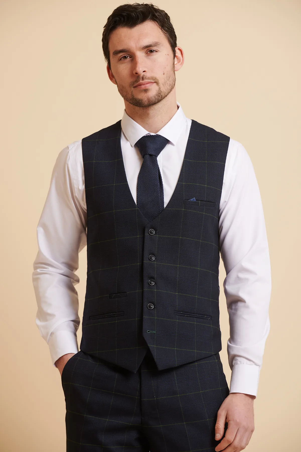 EDINSON - Navy Green Check Three Piece Suit