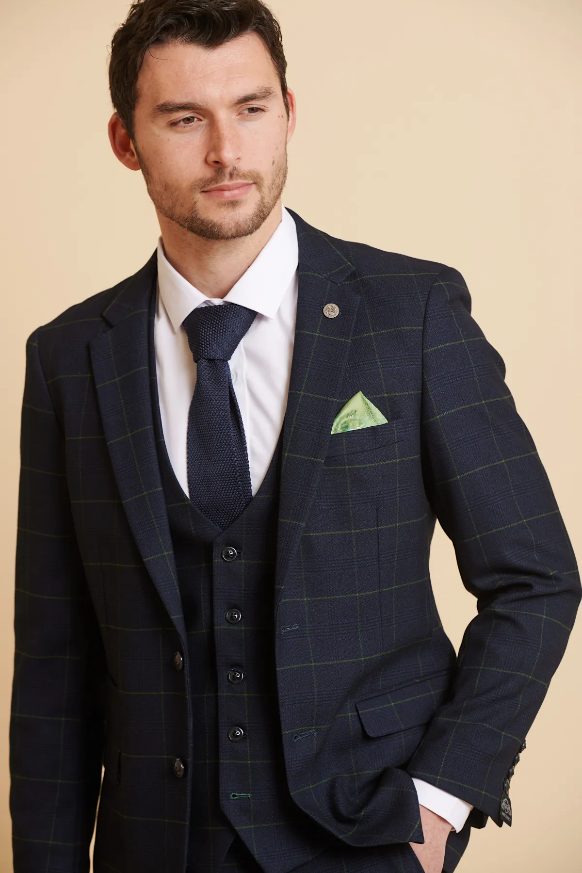 EDINSON - Navy Green Check Three Piece Suit