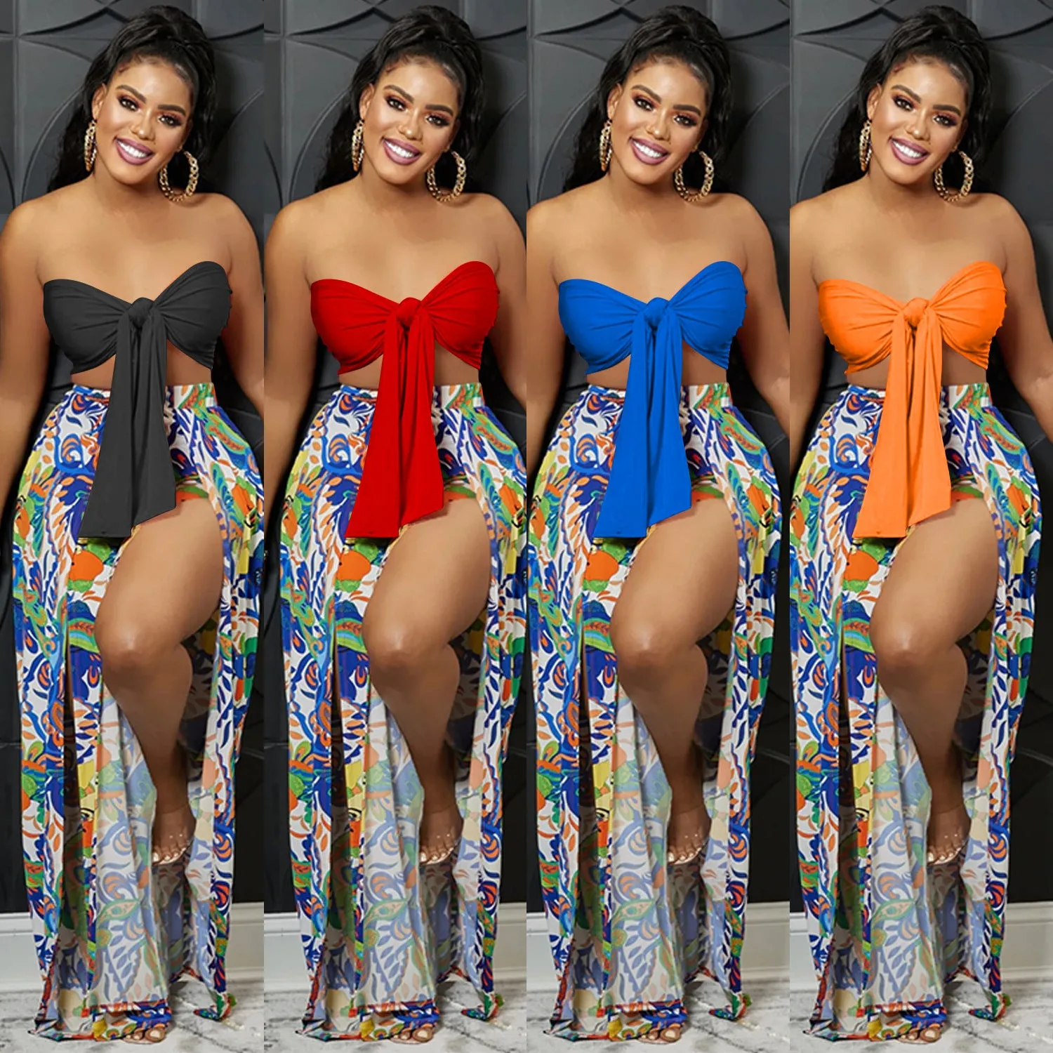 Fashion tube top backless slit trousers two-piece set（AY2233）