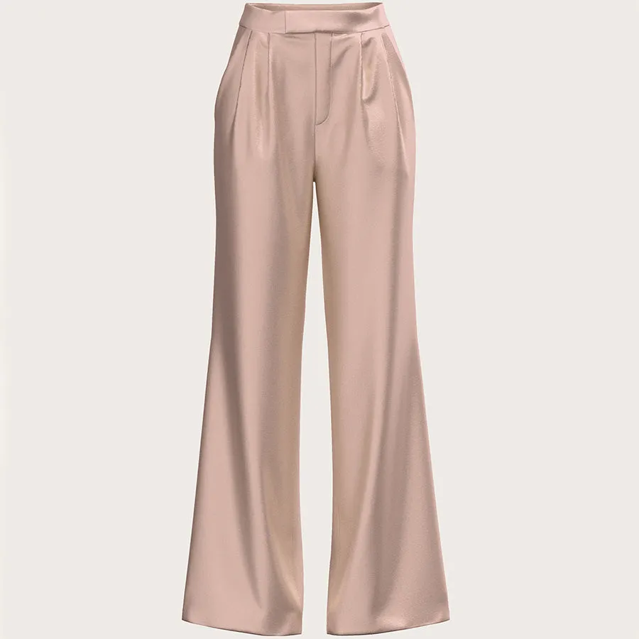 FLARED SATIN SILK TROUSER IN BLUSH