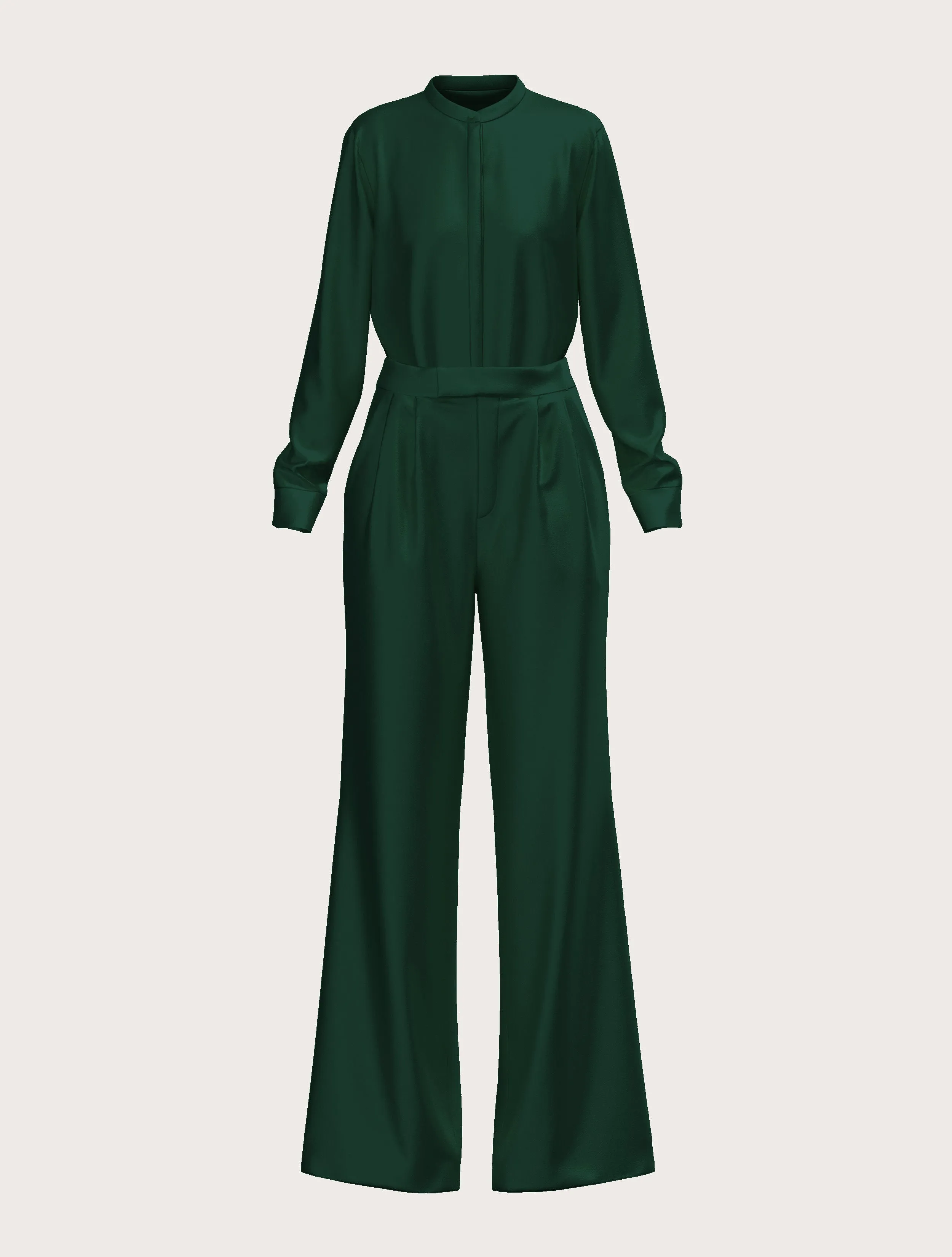 FLARED SATIN SILK TROUSER IN DARK GREEN