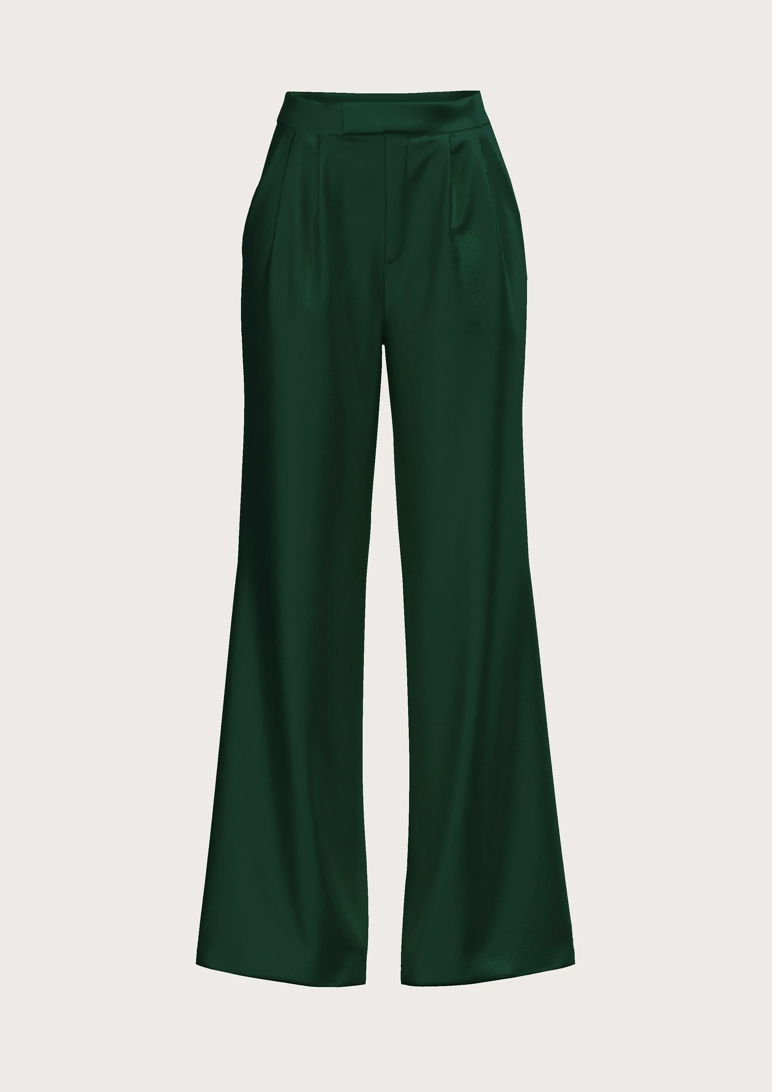 FLARED SATIN SILK TROUSER IN DARK GREEN