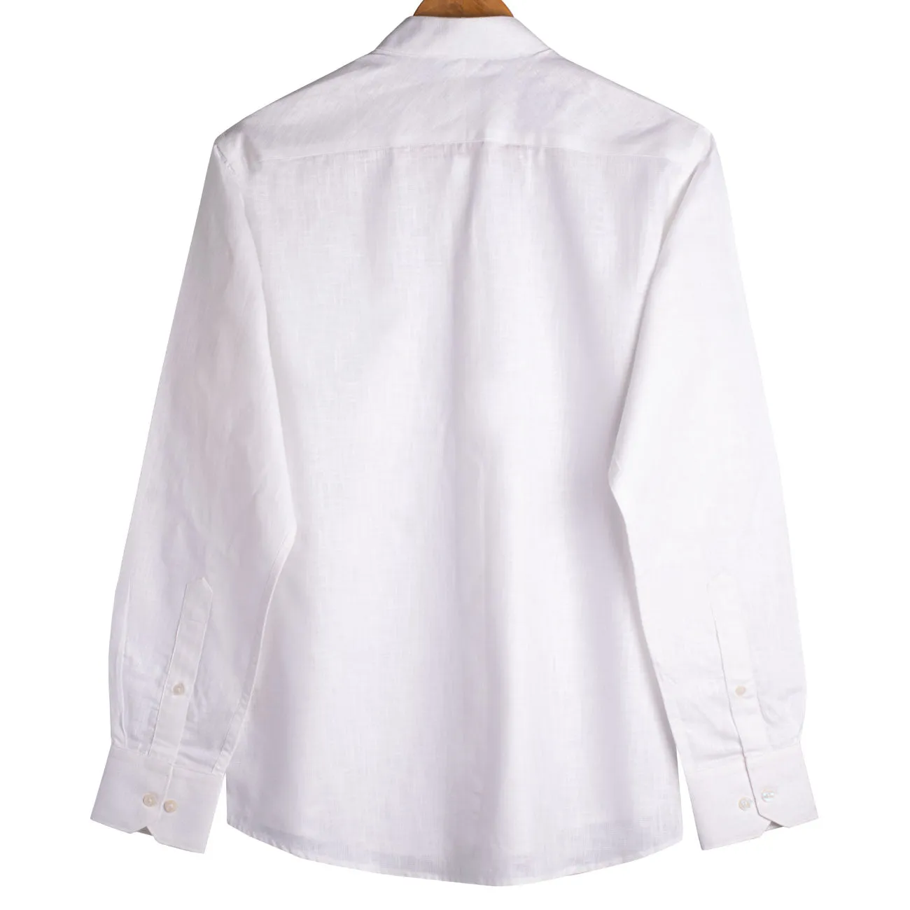 Frost White Cotton Linen Mandarin Collar Shirt