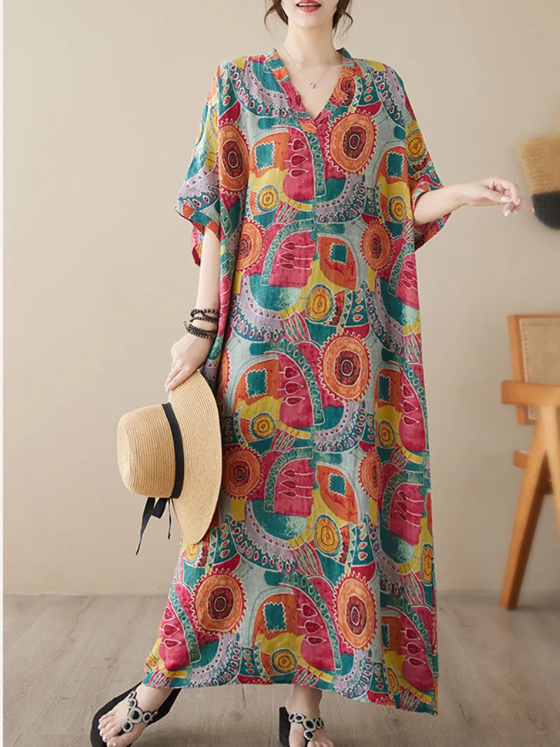 Game Of Love Women's V-neck Short Sleeves Kaftan Dress