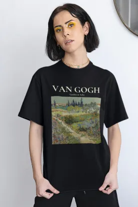 Garden at Arles (Vincent Van Gogh) Graphic Printed Unisex Black Oversized T Shirt