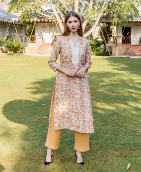 Golden Yellow Block Printed Chanderi Kurta