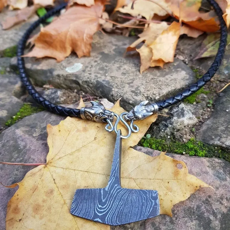 Hand Forged Damascus Steel Mjolnir