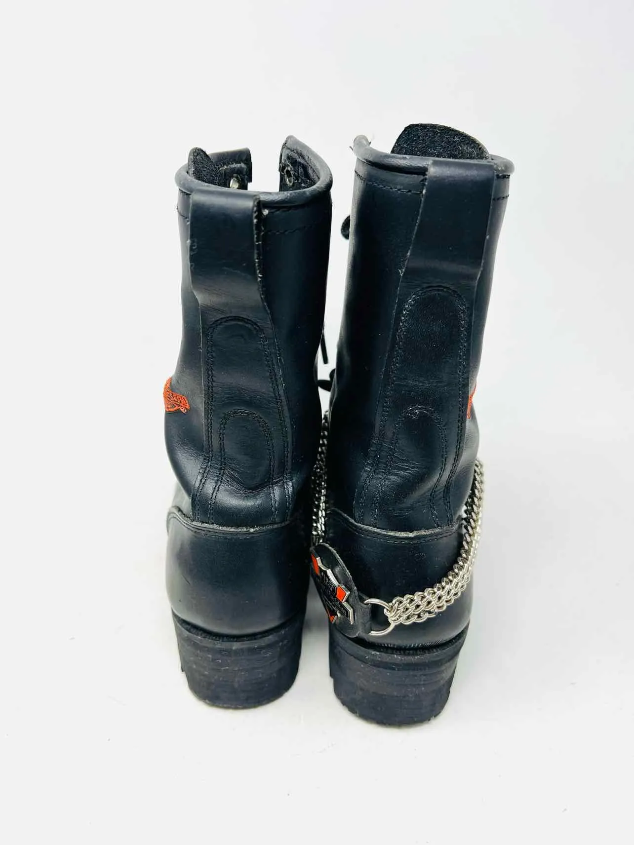 Harley Davidson Size 6.5 Bk/Wh/Or Embroidered Leather Shoes Boots