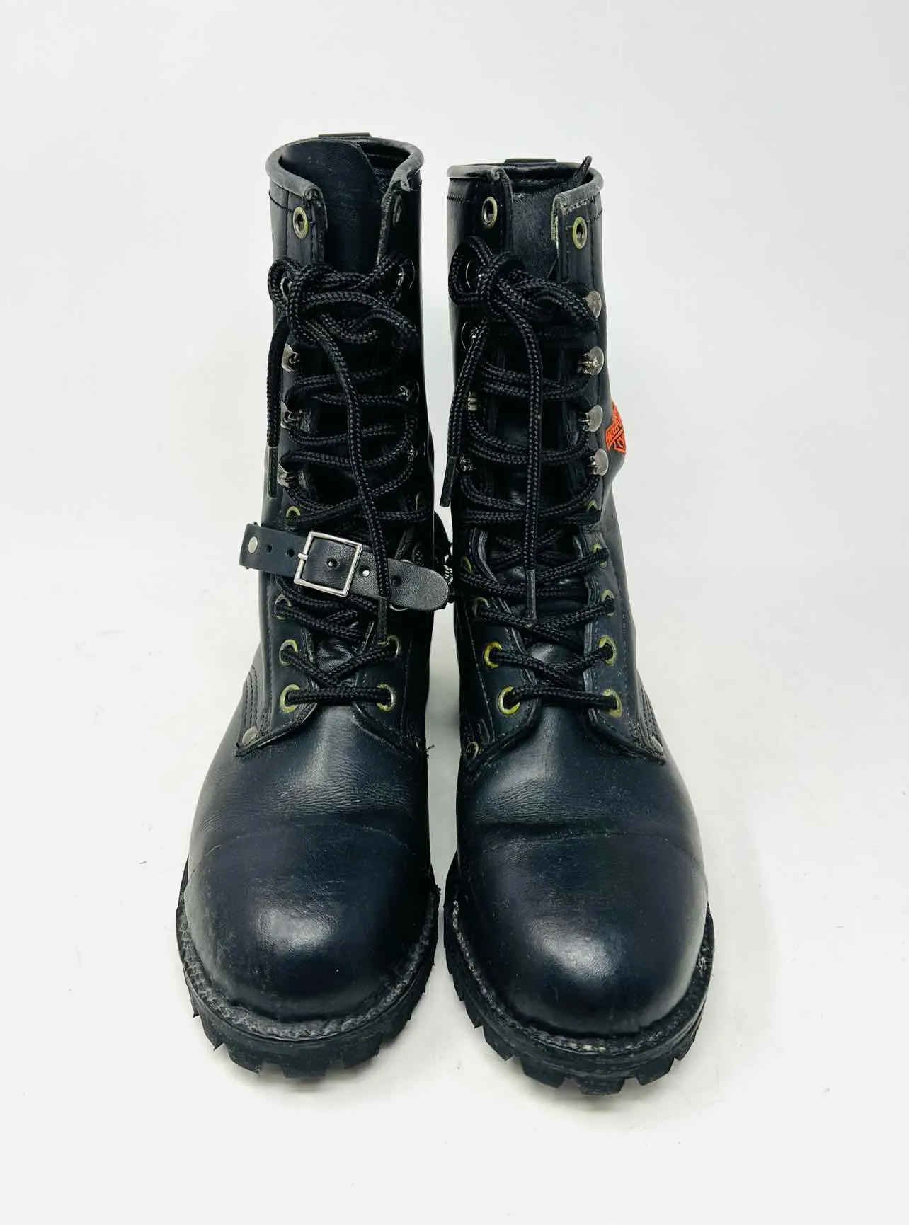 Harley Davidson Size 6.5 Bk/Wh/Or Embroidered Leather Shoes Boots