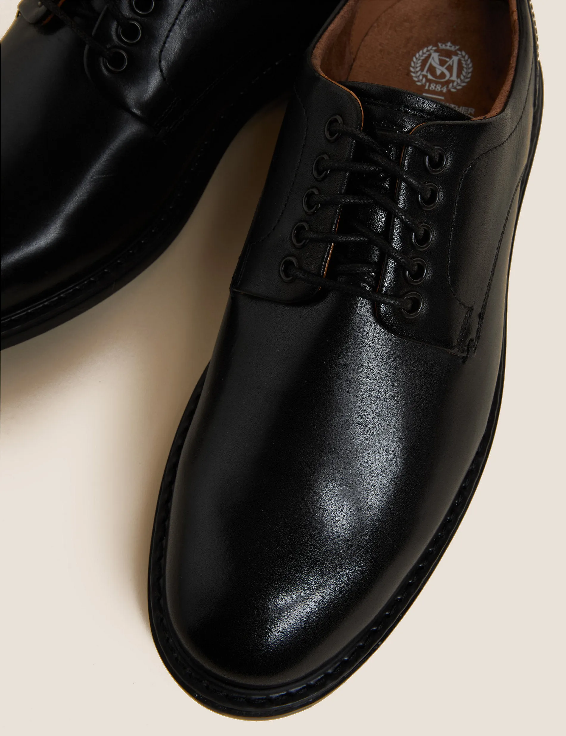 HERITAGE wide leather derby shoes, black