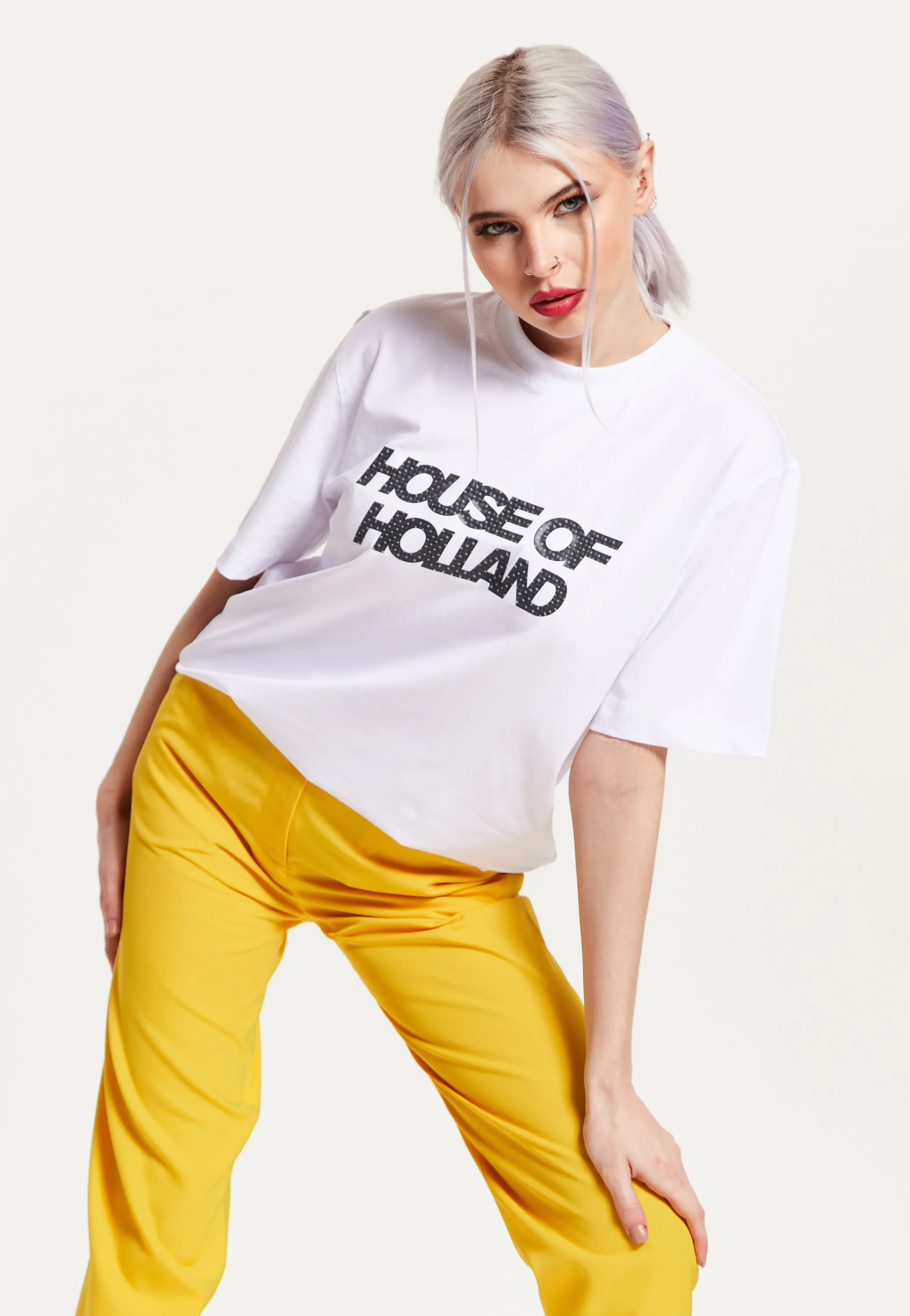 House Of Holland White Transfer Printed T-Shirt With A Small Spot 3D Detail