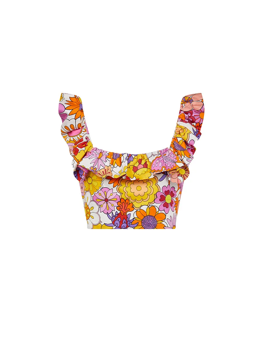 Jazz Cotton Crop Top With Frill - Good Vibes Pink