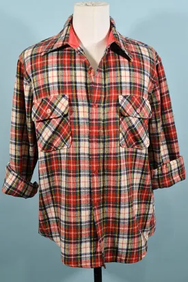 JC Pennys Vintage 60s/70s Wool Tartan Plaid Shirt, Buttoned Pocket Board Shirt L