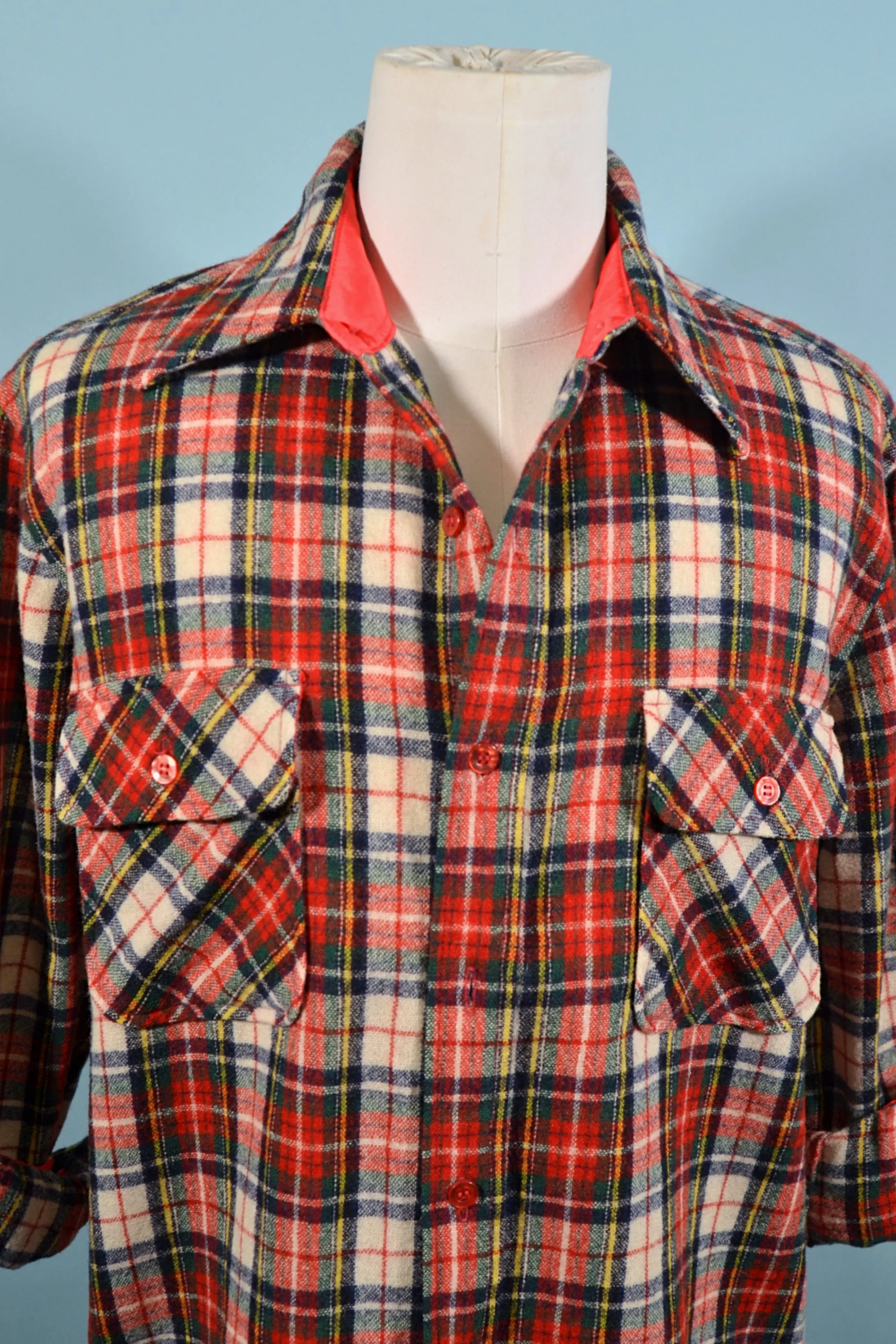 JC Pennys Vintage 60s/70s Wool Tartan Plaid Shirt, Buttoned Pocket Board Shirt L