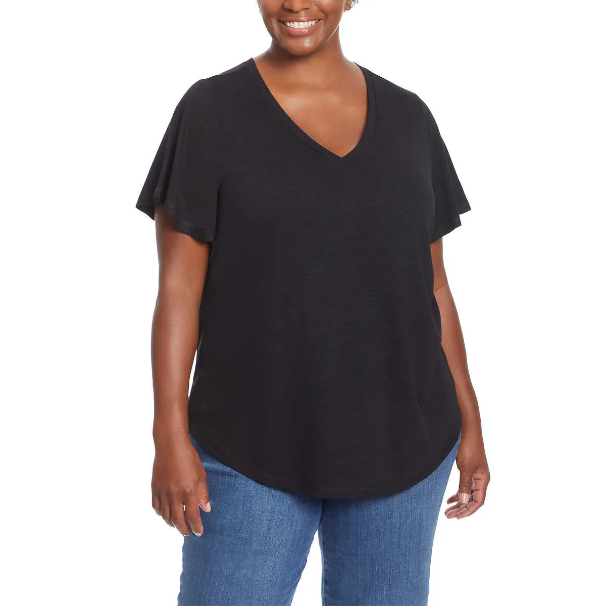 Jessica Simpson Women's Flutter Sleeve Tee Relaxed Fit V-Neck T-Shirt